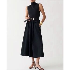 J. CREW Mockneck Dress with Poplin Skirt Black BY263